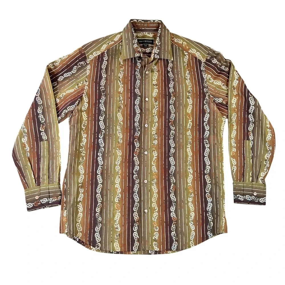 Jhane Barnes Mens Medium‎ Italy Fabric Jacquard Geometric Button Down Shirt